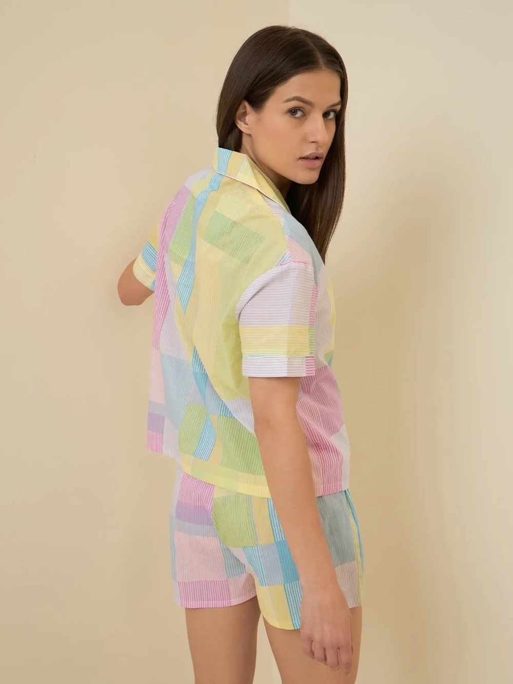 Sanctuary Short-Sleeve Notch Top & Shorts Woven Pajama Set.